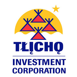 Tłı̨chǫ Investment Corporation Logo featuring 4 tee pee's representing the 4 tlicho communities with the Half sun behind them. 